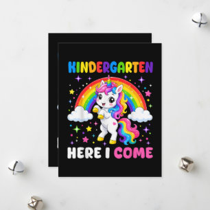 Tarjeta Festiva Unicornio de jardín de infantes aquí vengo De vuel