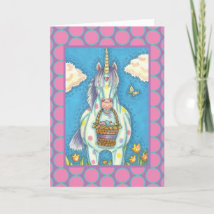 Tarjeta Festiva UNICORNIO de la CESTA de PASCUA, verso de la