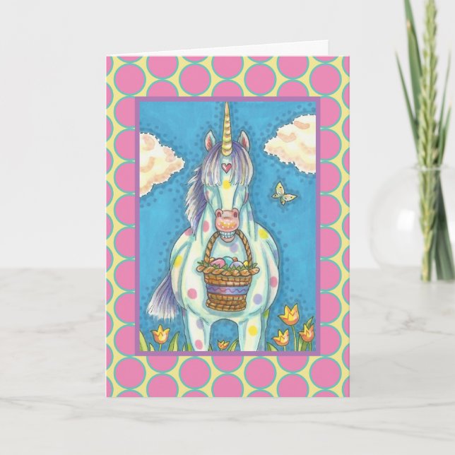 Tarjeta Festiva UNICORNIO de la CESTA de PASCUA, verso de la (Anverso)