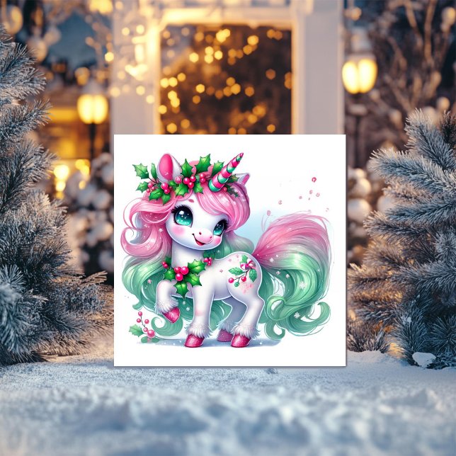 Tarjeta Festiva Unicornio de menta rosa y verde (Subido por el creador)
