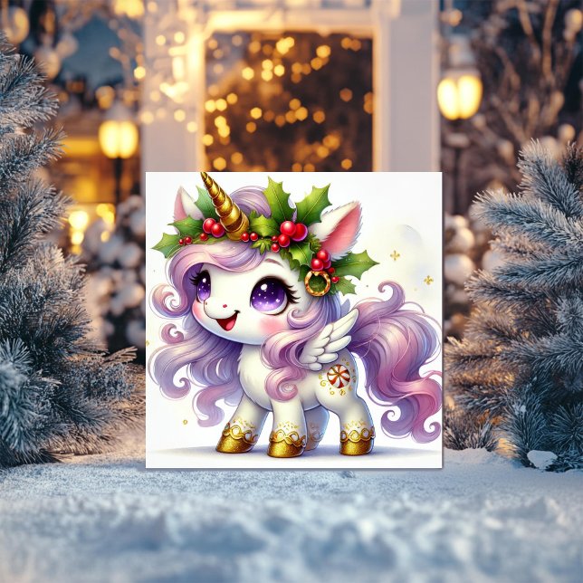 Tarjeta Festiva Unicornio Dorado con Acentos de Caramelo Festivos (Subido por el creador)