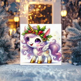 Tarjeta Festiva Unicornio dorado con acentos de dulces festivos