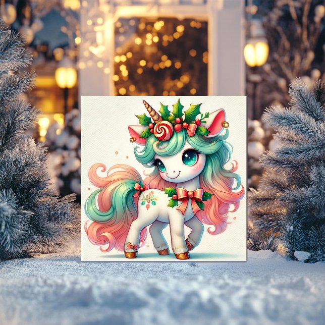 Tarjeta Festiva Unicornio festivo con lazos rojos y bastón de cara (Subido por el creador)