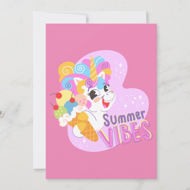 Tarjeta Festiva Unicornio lindo con helado (Anverso)