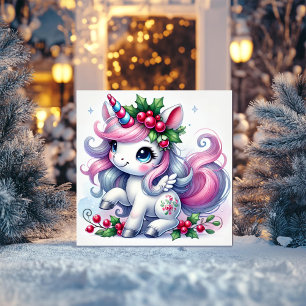 Tarjeta Festiva Unicornio lúdico con decoración de caramelos y azu