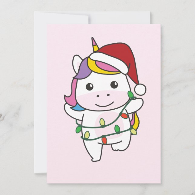 Tarjeta Festiva Unicornio Navidades de animales de invierno festej (Anverso)