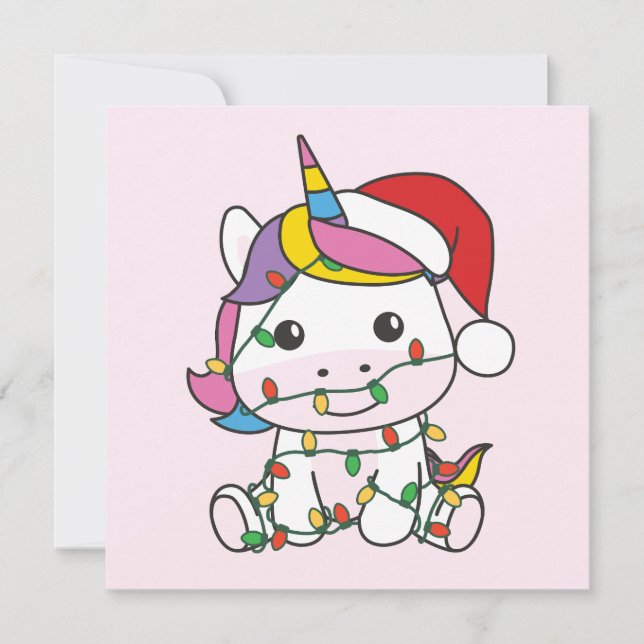 Tarjeta Festiva Unicornio Navidades de animales de invierno festej (Anverso)