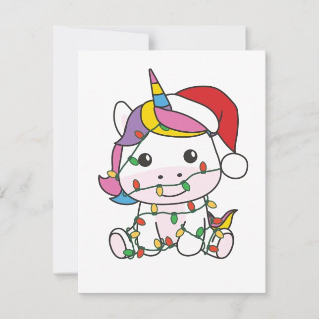 Tarjeta Festiva Unicornio Navidades de animales de invierno festej (Anverso)