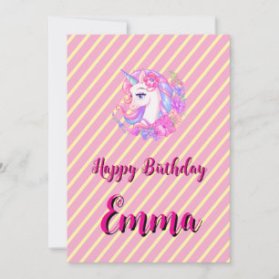 Tarjeta Festiva unicornio & personaliza tu nombre
