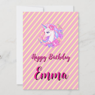 Tarjeta Festiva unicornio & personaliza tu nombre