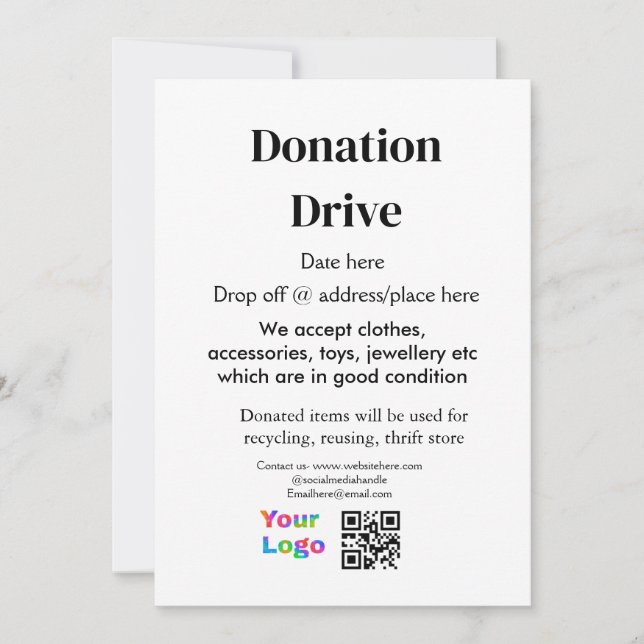 Tarjeta Festiva Unidad de donación añadir fecha de dirección logot (Anverso)