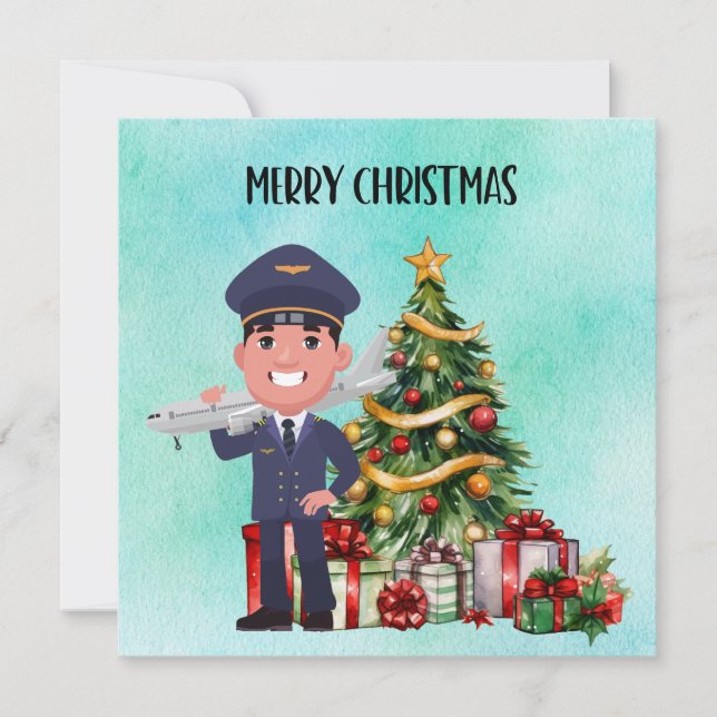 Tarjeta Festiva Uniforme piloto con temas de Navidades (Anverso)