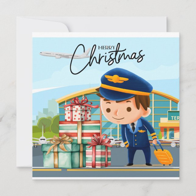 Tarjeta Festiva Uniforme piloto con temas de Navidades (Anverso)