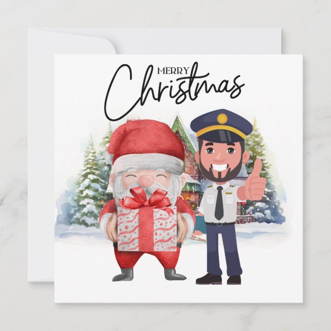 Tarjeta Festiva Uniforme piloto con temas de Navidades (Anverso)