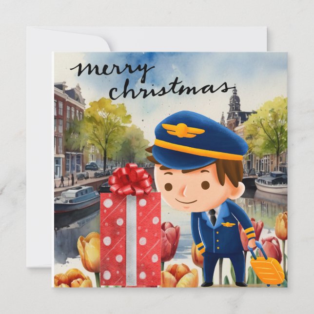 Tarjeta Festiva Uniforme piloto con temas de Navidades (Anverso)
