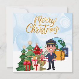Tarjeta Festiva Uniforme piloto con temas de Navidades