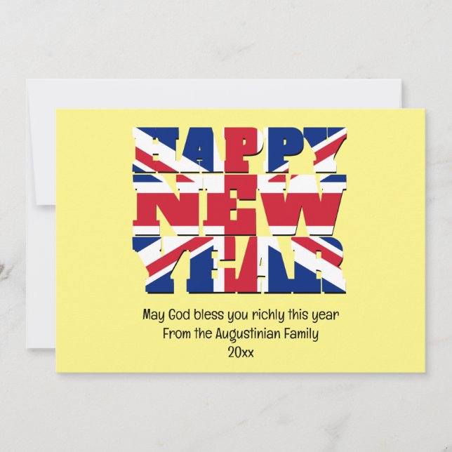 Tarjeta Festiva Union Jack UK Christian HAPPY NEW YEAR (Anverso)
