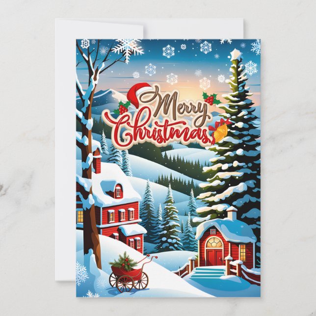 Tarjeta Festiva Unique Christmas Card with Red Houses in the Mount (Anverso)