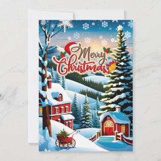Tarjeta Festiva Unique Christmas Card with Red Houses in the Mount