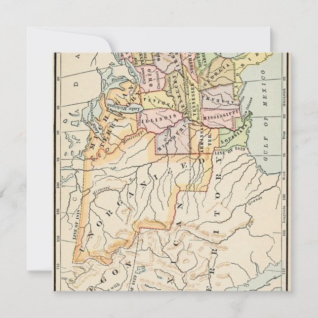 Tarjeta Festiva United States 1830 Historical Map Illustration (Anverso)