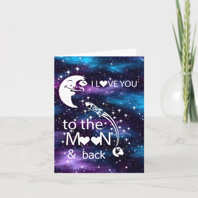 Tarjeta Festiva Universo - Te amo a la luna y la carta trasera (Anverso)