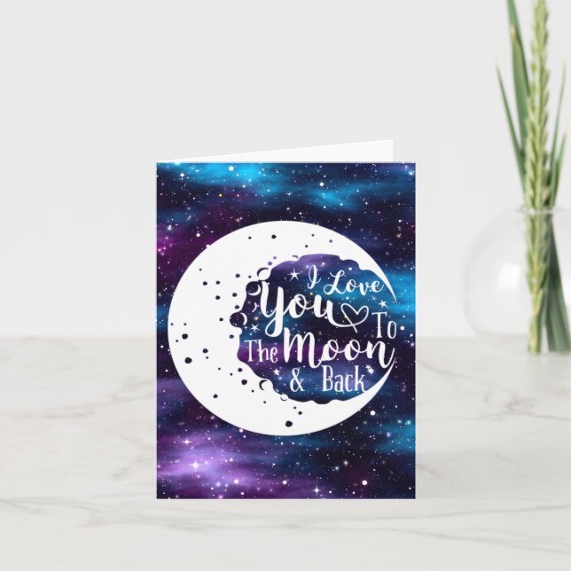 Tarjeta Festiva Universo - Te amo a la luna y la carta trasera (Anverso)
