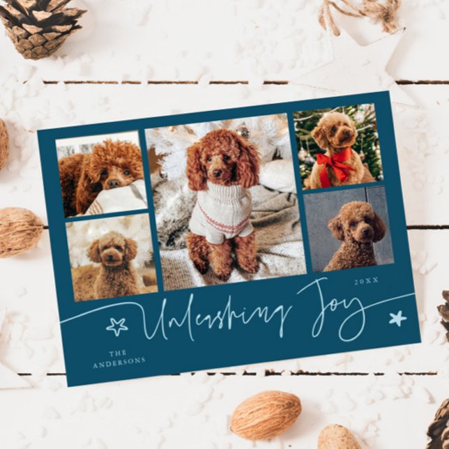 Tarjeta Festiva Unleashing Joy Teal Dog Multi Photo  (Subido por el creador)