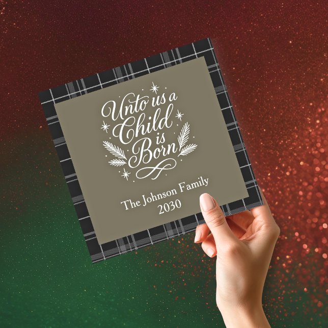 Tarjeta Festiva Unto Us A Child Is Born Square Photo Christmas (Subido por el creador)