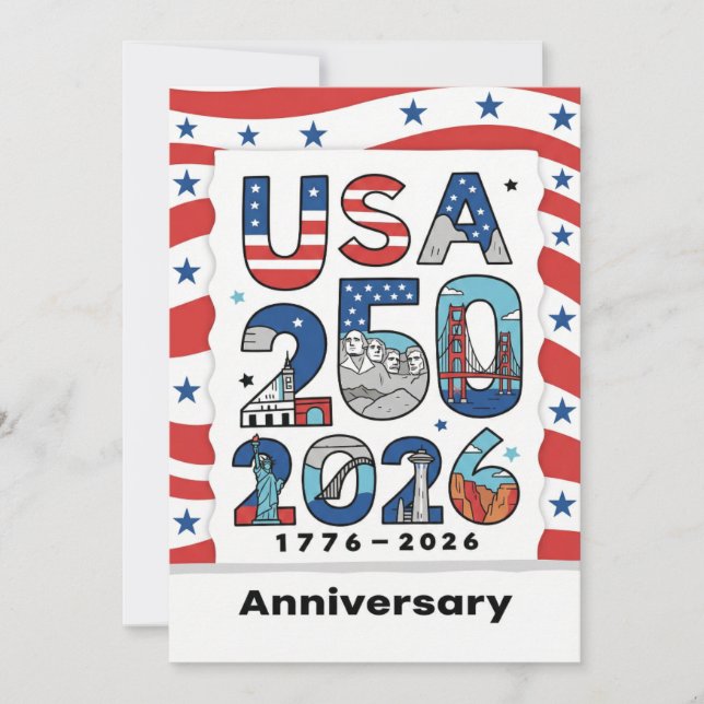 Tarjeta Festiva USA 250 Anniversary Patriotic American History (Anverso)