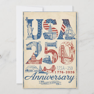 Tarjeta Festiva USA 250 Anniversary Vintage retro Americana