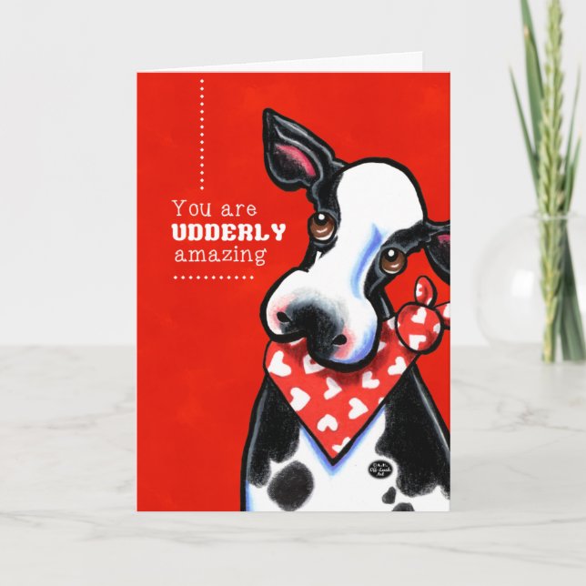 Tarjeta Festiva Vaca asombrosa del amor de Udderly personalizada (Anverso)