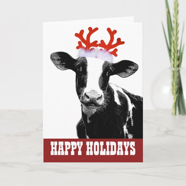 Tarjeta Festiva Vaca con ancas de renos (Anverso)