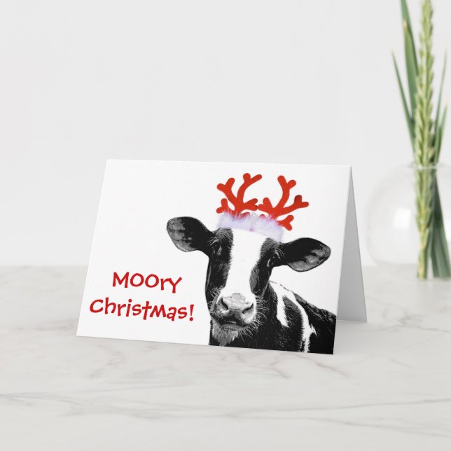 Tarjeta Festiva Vaca con ancas de renos (Anverso)