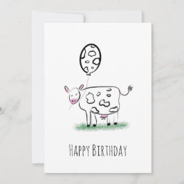 Tarjeta Festiva Vaca Cumpleaños Feliz Arte Dibujado a Mano Doodle