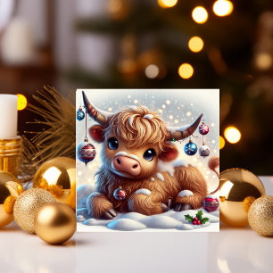 Tarjeta Festiva Vaca de las Tierras Altas descansando en un país d