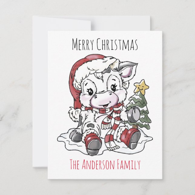 Tarjeta Festiva Vaca de Navidades curos (Anverso)