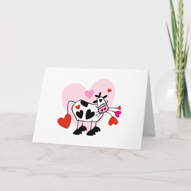 Tarjeta Festiva Vaca del corazón de San Valentín (Anverso)