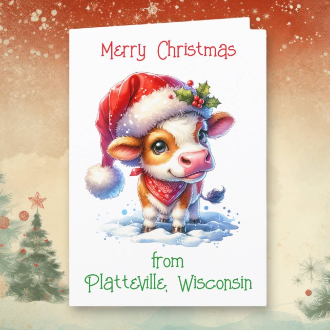 Tarjeta Festiva Vaca dulce en Navidades personalizados de Santa Ha (Subido por el creador)
