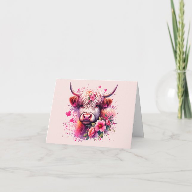 Tarjeta Festiva Vaca Highland de San Valentín (Anverso)