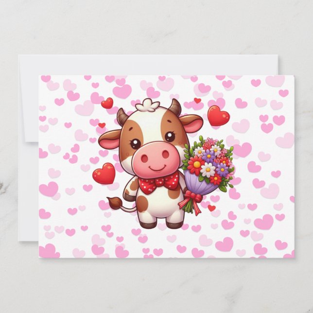 Tarjeta Festiva Vaca linda del día de San Valentín (Anverso)