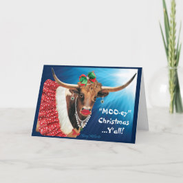 Tarjeta Festiva vaca Longhorn cómica