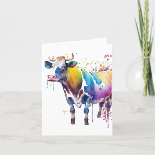 Tarjeta Festiva Vaca un retrato en acuarelas y plumas