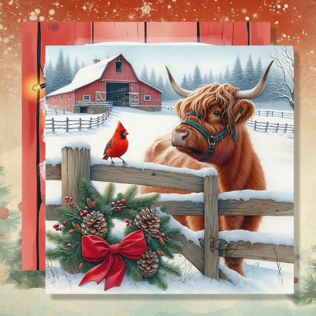 Tarjeta Festiva Vaca y Navidades cardinales de la región montañosa (Subido por el creador)