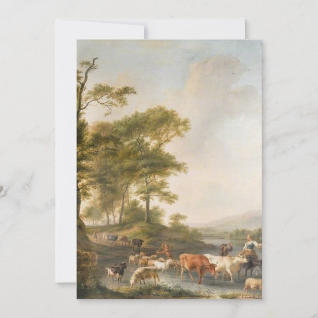 Tarjeta Festiva Vaca y sus pastores en el río (Anverso)
