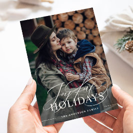 Tarjeta Festiva Vacaciones alegres | Elegante guión foto azul oscu