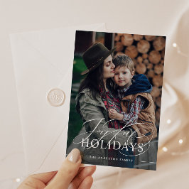 Tarjeta Festiva Vacaciones alegres | Elegante Script Photo Merlot 