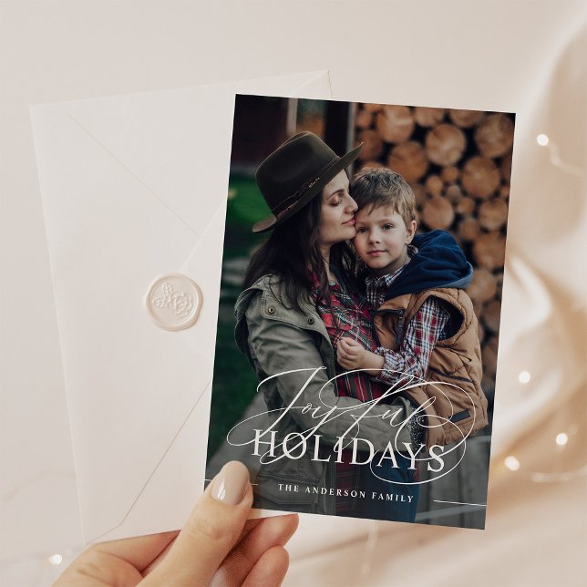 Tarjeta Festiva Vacaciones alegres | Elegante Script Photo Merlot  (Subido por el creador)