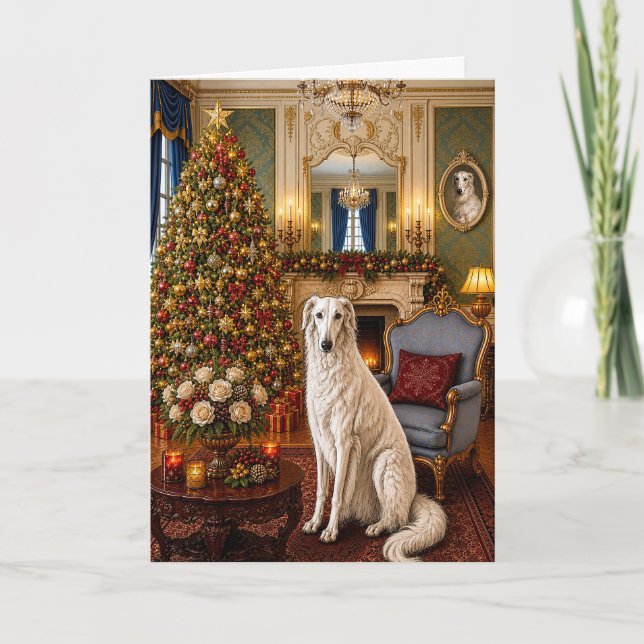 Tarjeta Festiva Vacaciones Borzoi  (Anverso)