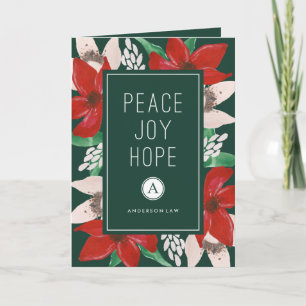 Tarjeta Festiva Vacaciones corporativas de Peace Joy Hope