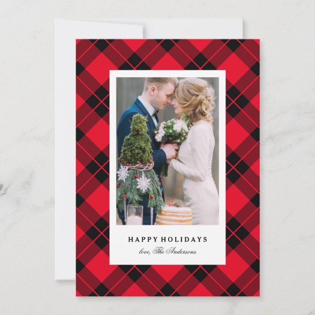 Tarjeta Festiva Vacaciones de Buffalo Plaid (Anverso)